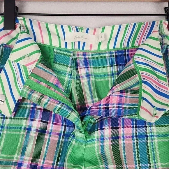 Lady Hagen Women Golf Shorts Size 4 Preppy Plaid Bright Green Pink Blue - Picture 6 of 14